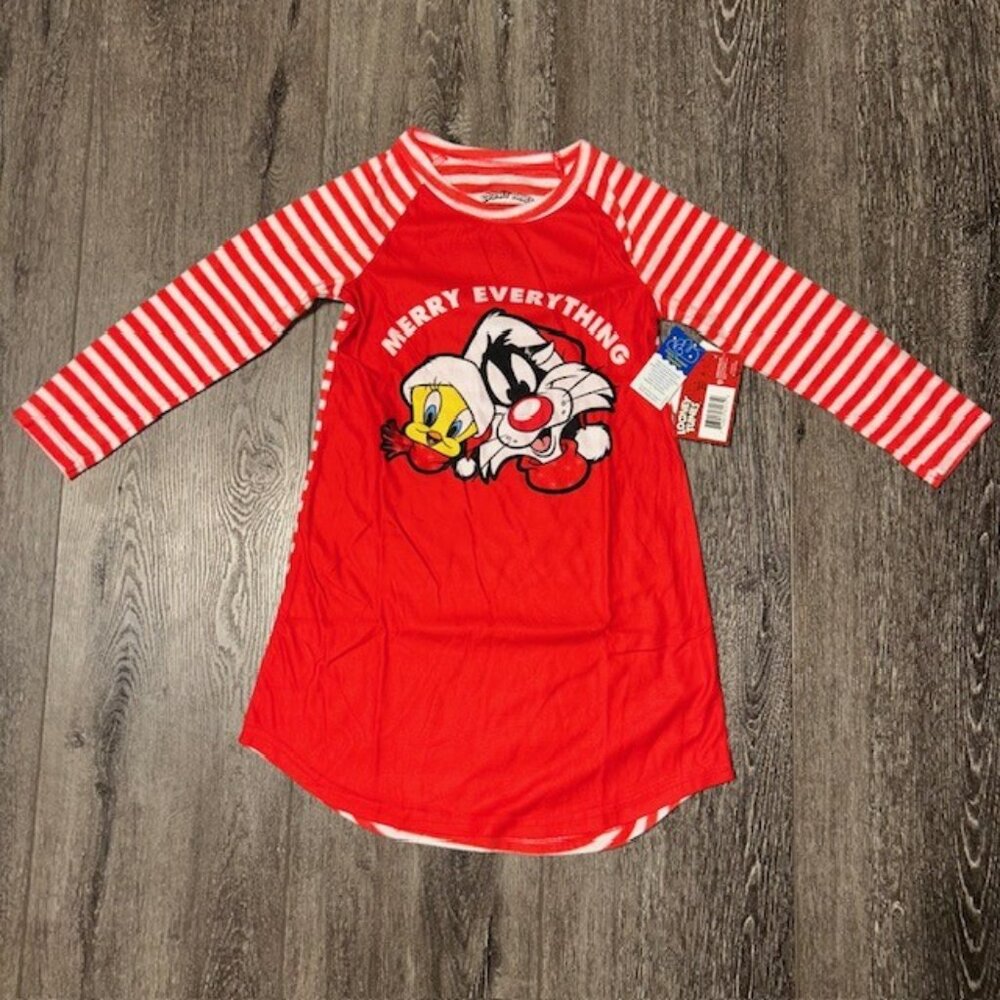 Looney Tunes Red & White 'Merry Everything' Top Nightgown - Girls M 6/6X NWT New